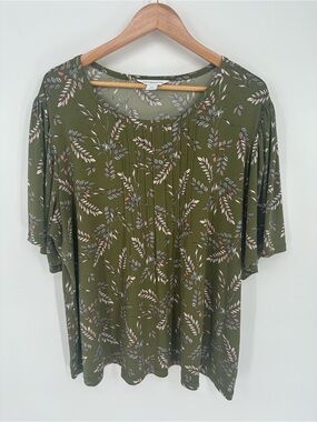 Liz Claiborne Olive Green Short-Sleeve Flowy Casual Plus Size Top
